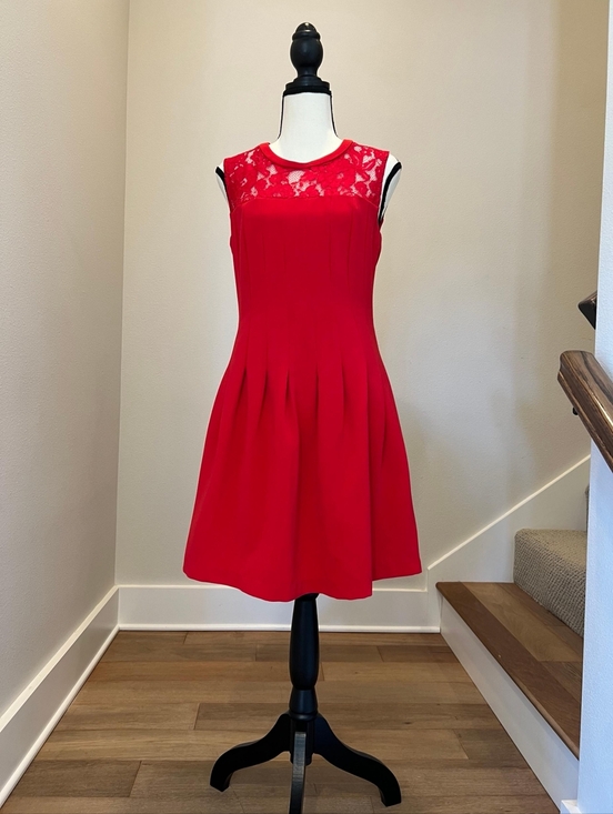 H&M Dresses & Skirts - H&M Red Lace Yoke Pleated Fit & Flare Cocktail Dress - Size 8